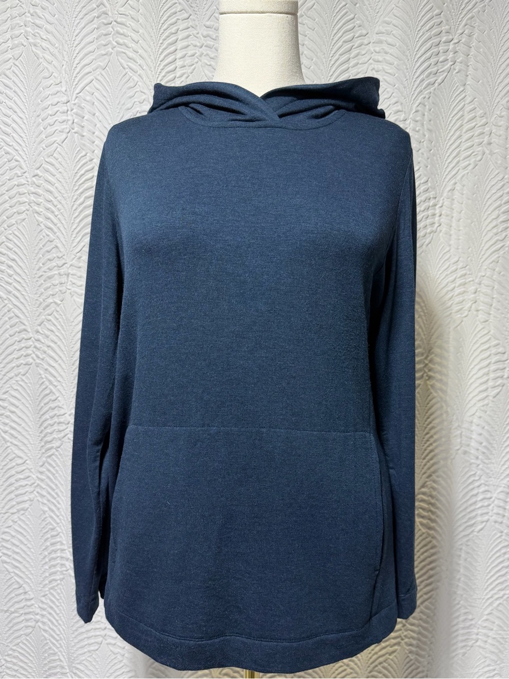 J. Jill PureJill Tranquility Fleece Blue Heather Hooded Pullover Top (Size LP)